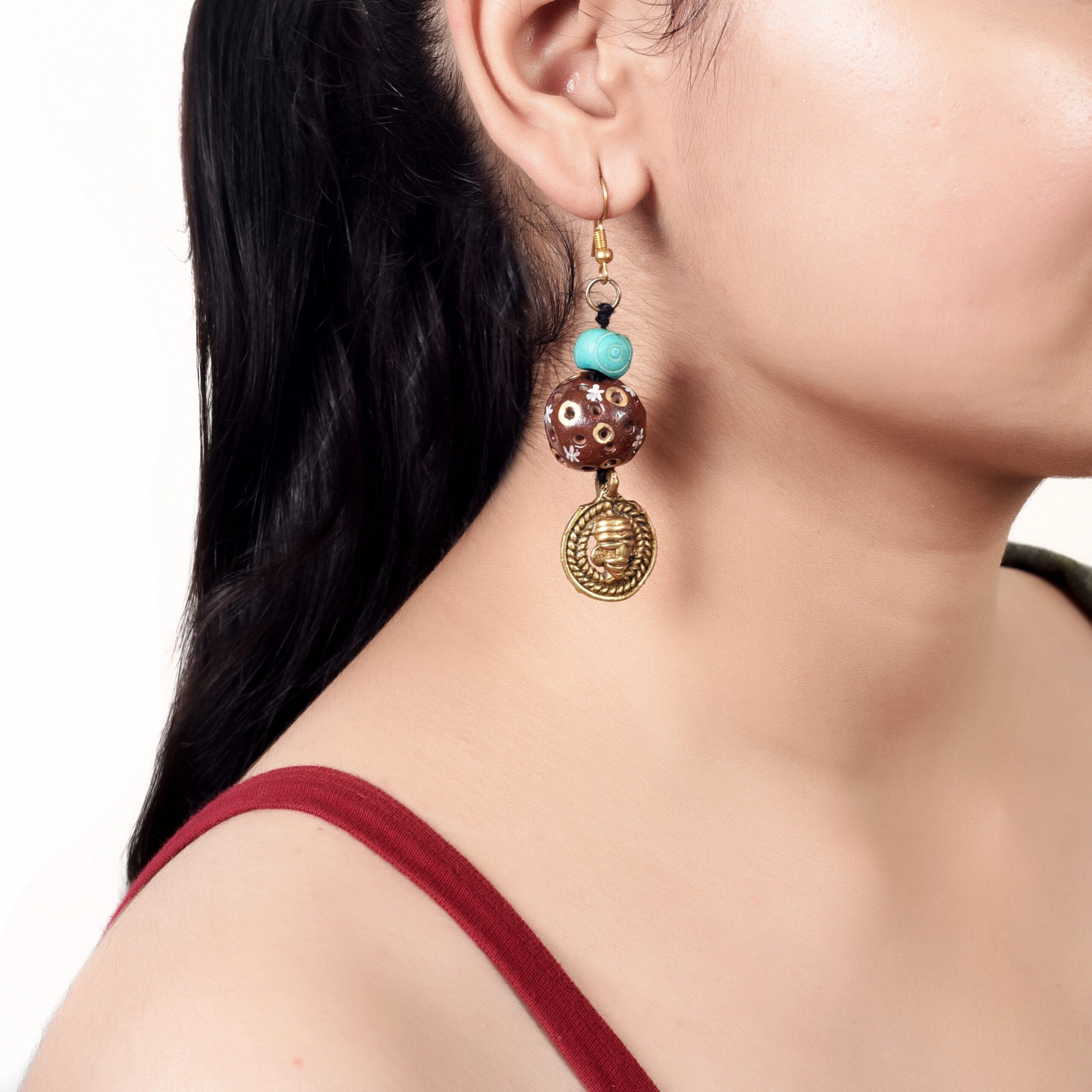 Brass Blossom Strokes Ethnic Earrings