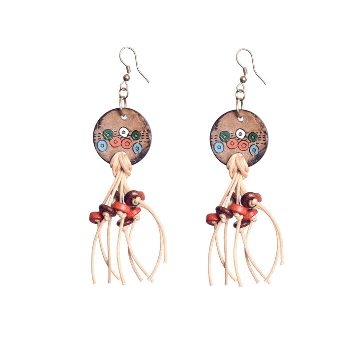 Rustic Loops: Handcrafted Wooden Earrings with Falling Strings