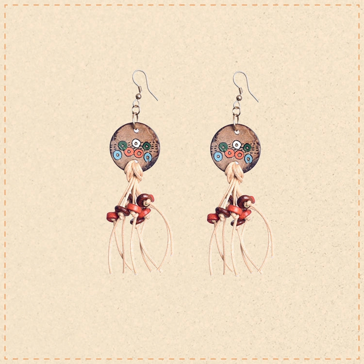 Rustic Loops: Handcrafted Wooden Earrings with Falling Strings