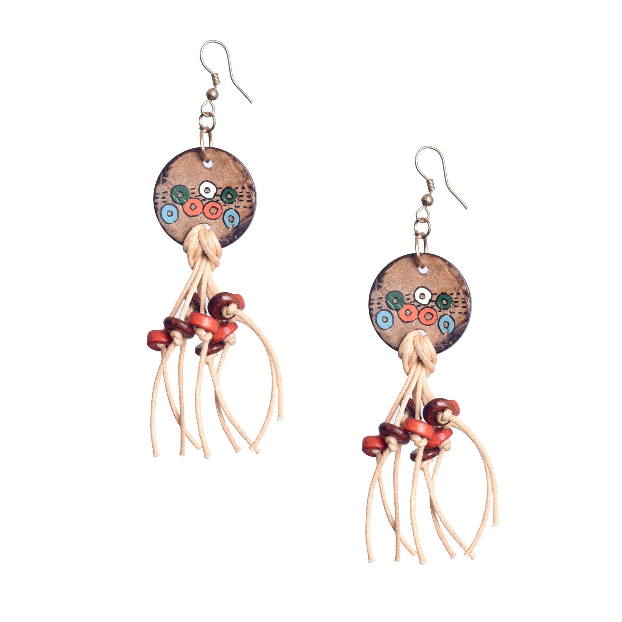 Rustic Loops: Handcrafted Wooden Earrings with Falling Strings