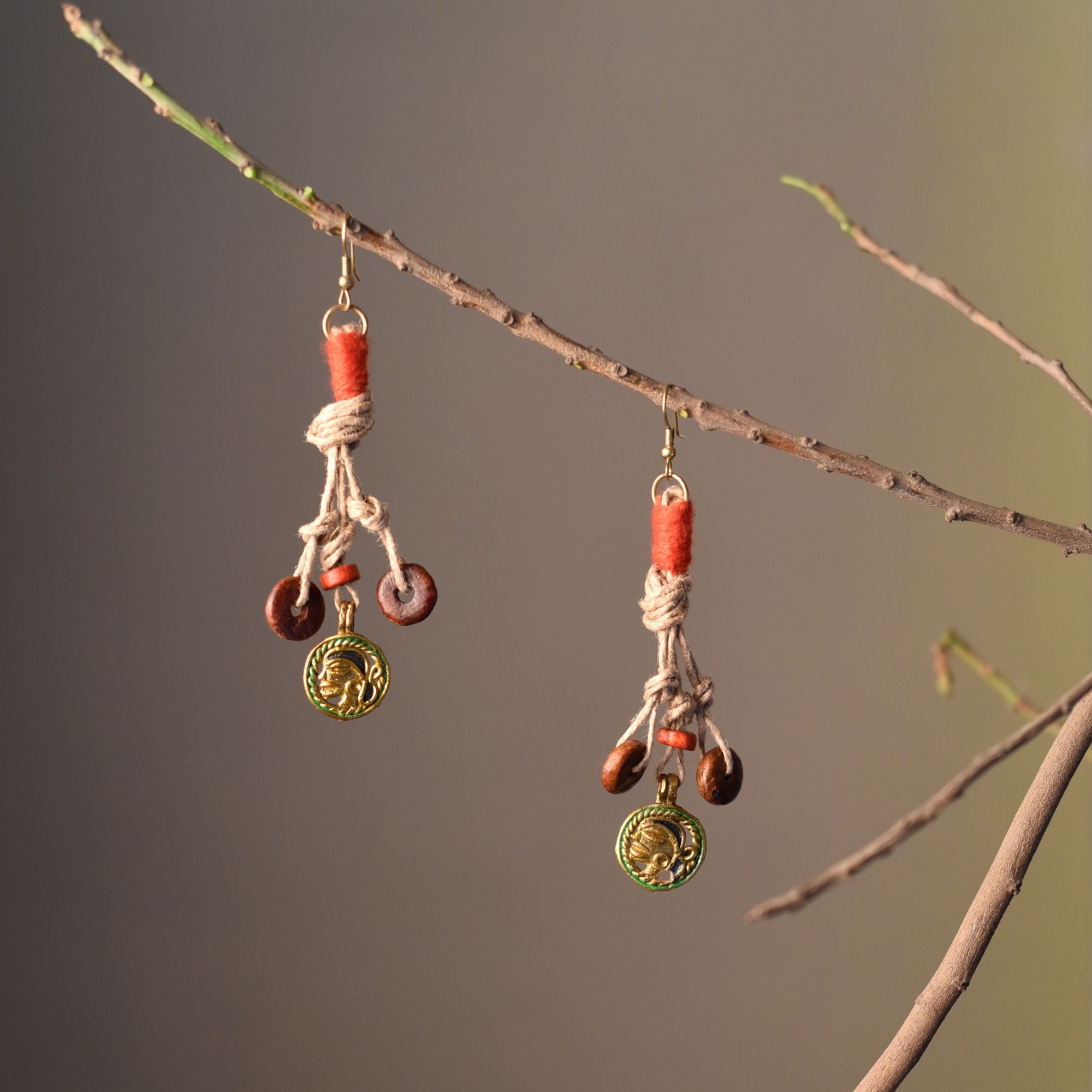 Boho Chic: Handcrafted Wooden Earrings with Brass