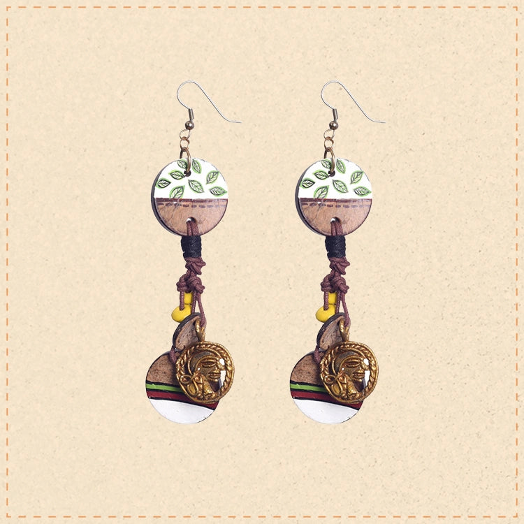 Boho Chic: Hanging Brass Wooden Earrings with Leaf Designs