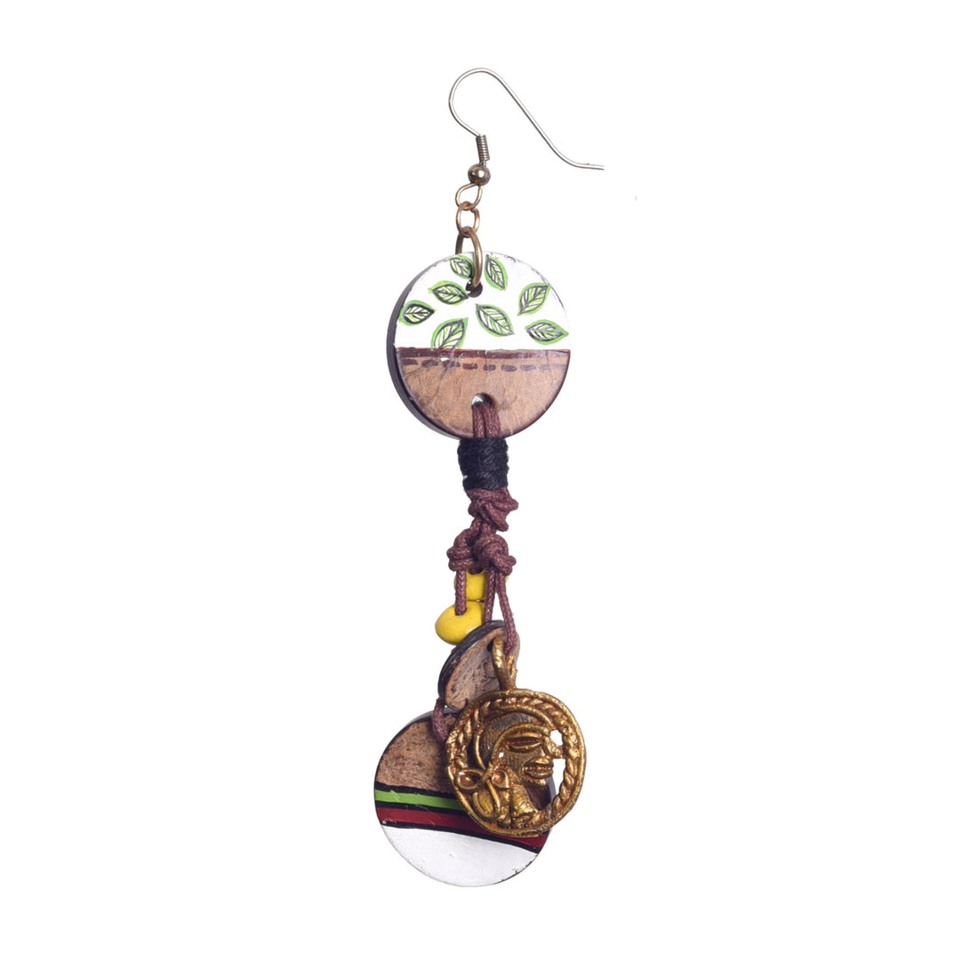 Boho Chic: Hanging Brass Wooden Earrings with Leaf Designs