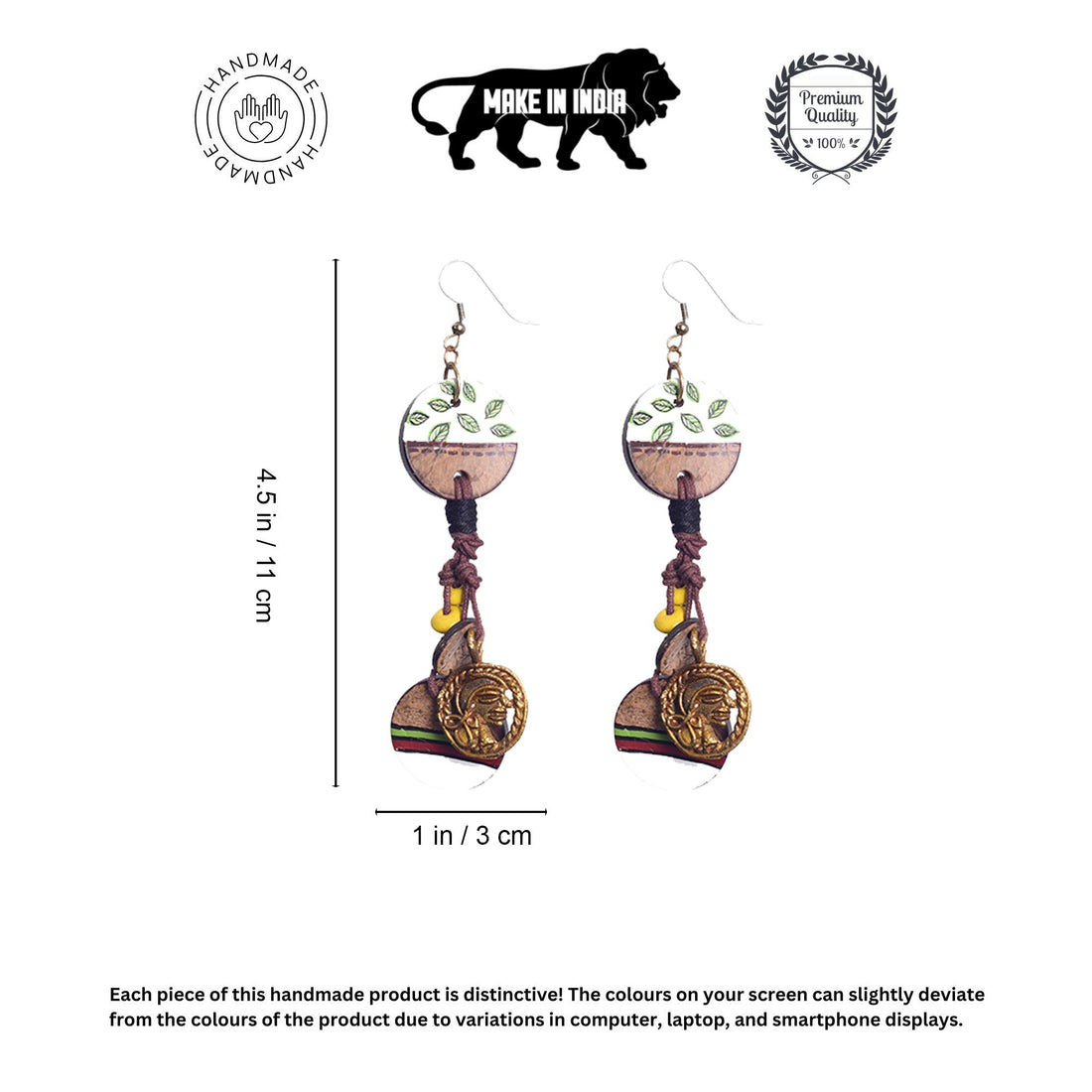 Boho Chic: Hanging Brass Wooden Earrings with Leaf Designs