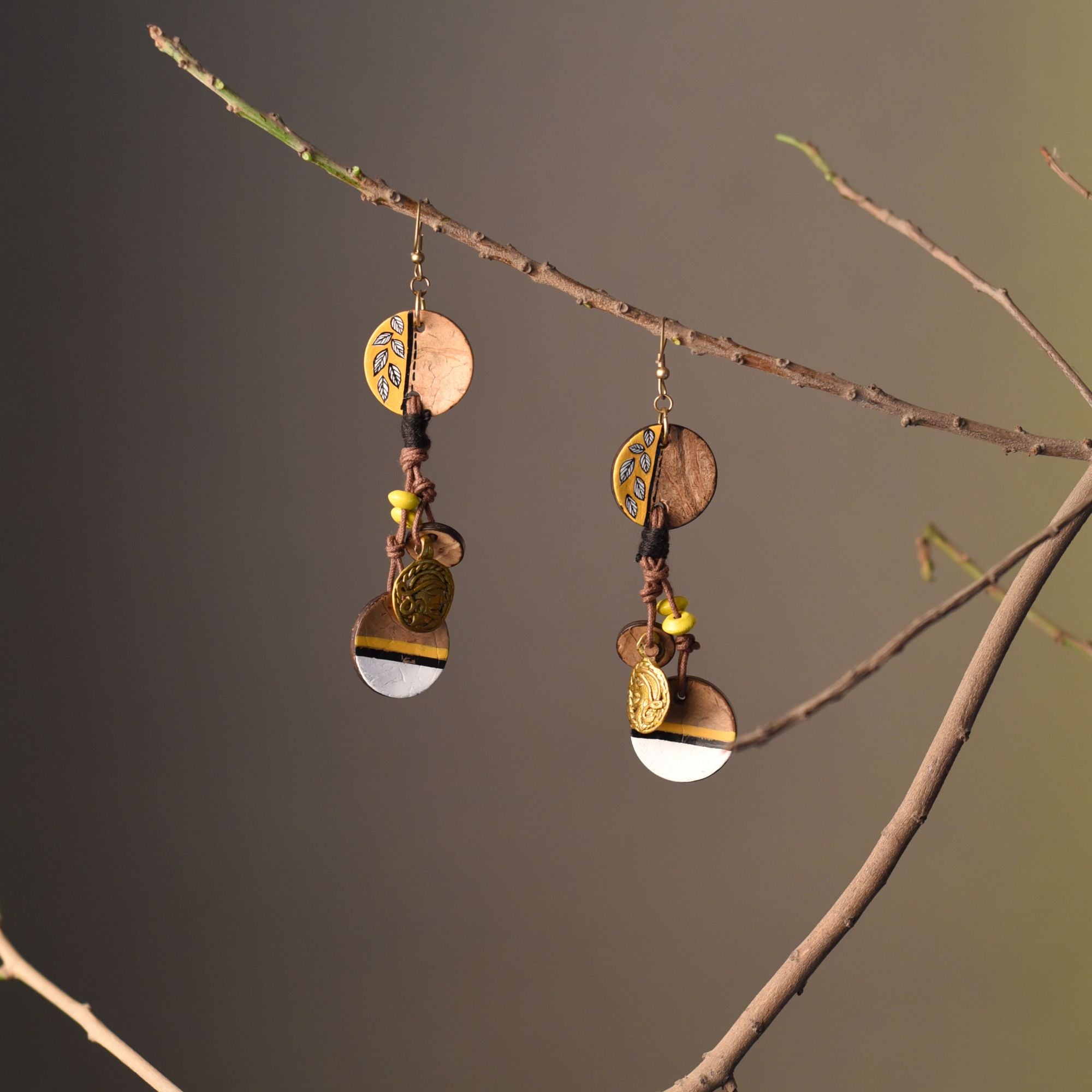 Boho Chic: Hanging Brass Wooden Earrings