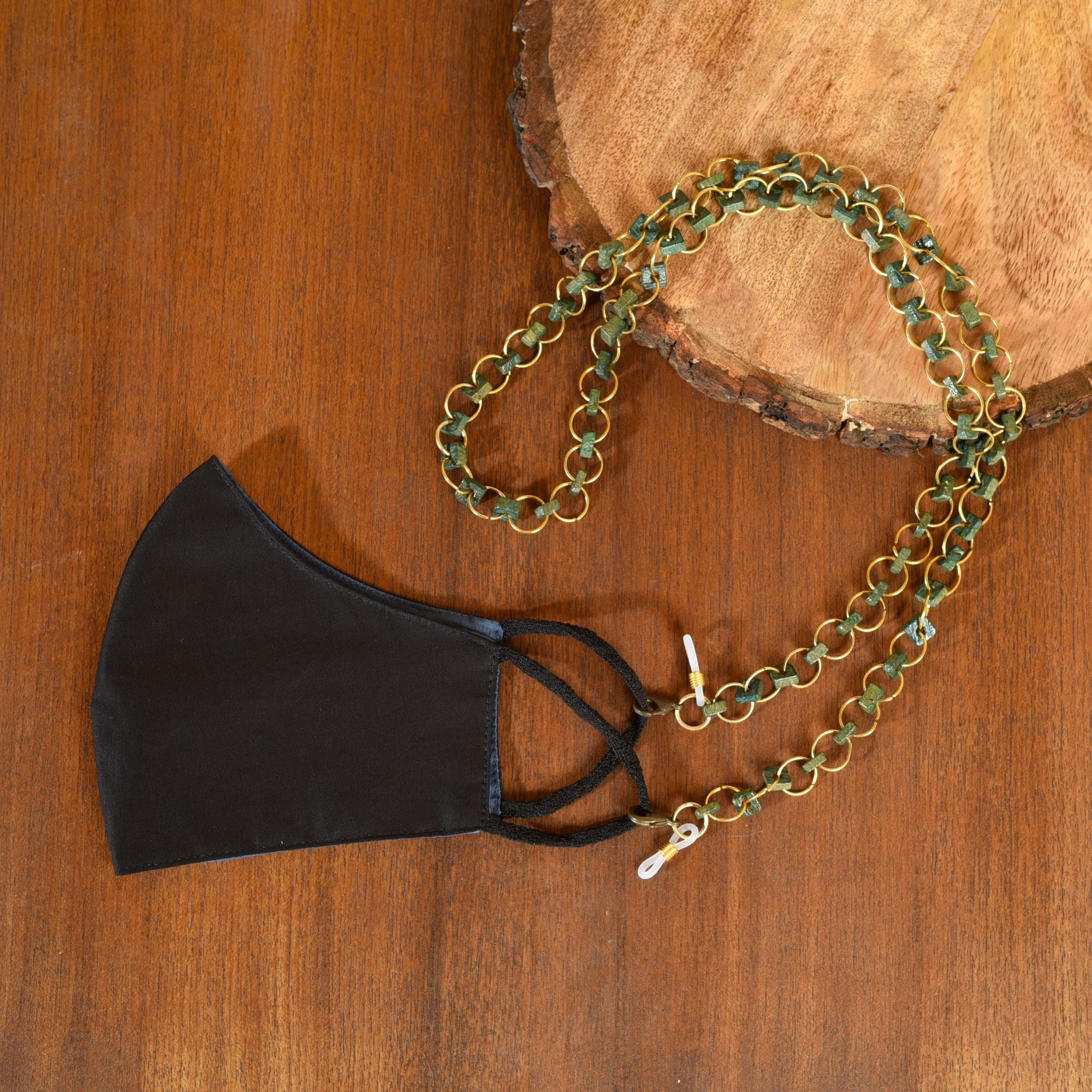 Olive Hancrafted Studed Mask/Eyewear String