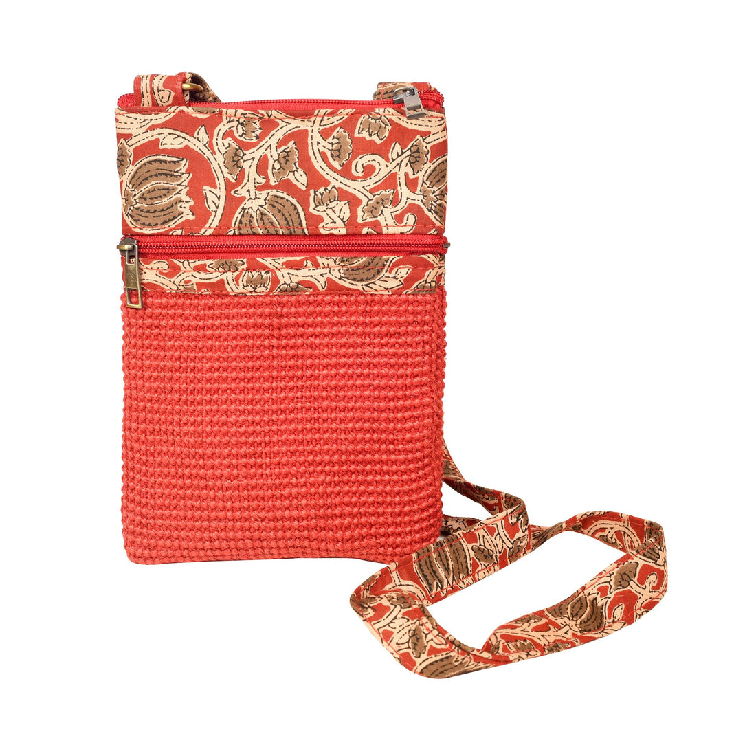 Kalamkari Red Sling Bag in Structered Jute Fabric