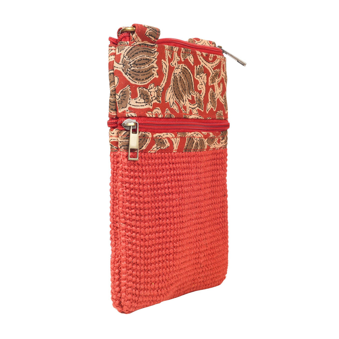 Kalamkari Red Sling Bag in Structered Jute Fabric