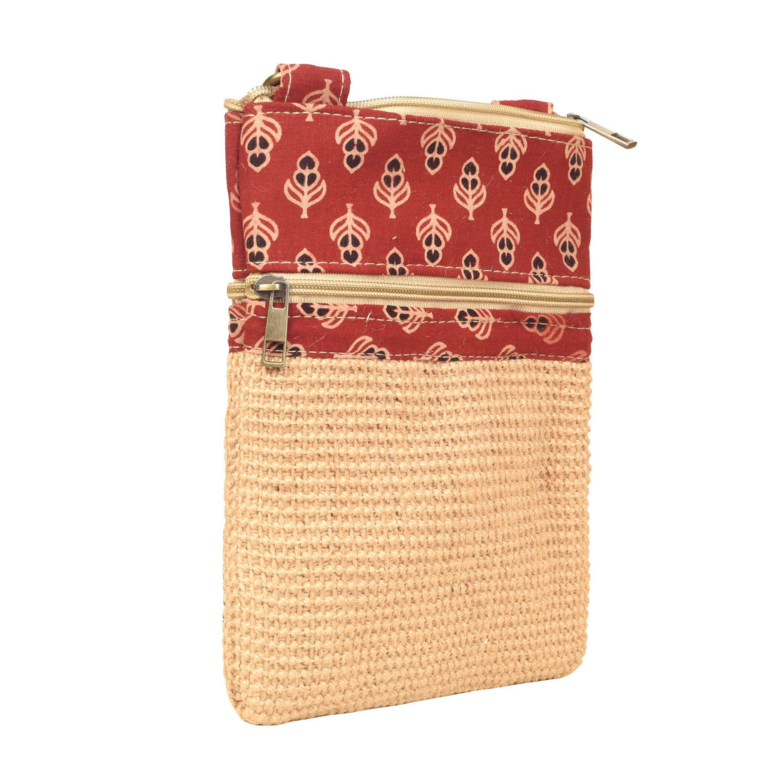 Kalamkari Tan Sling Bag in Structered Jute Fabric