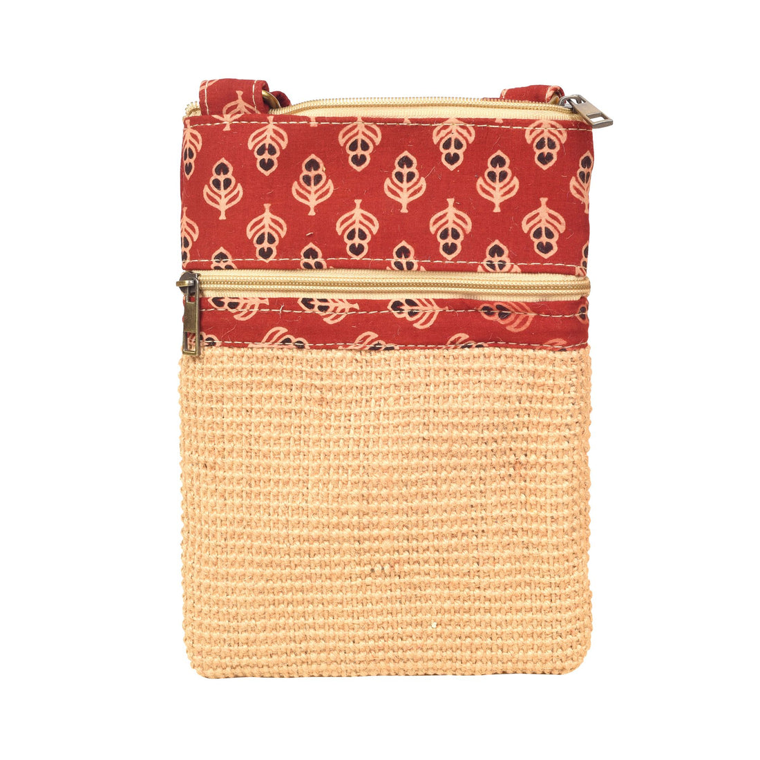 Kalamkari Tan Sling Bag in Structered Jute Fabric