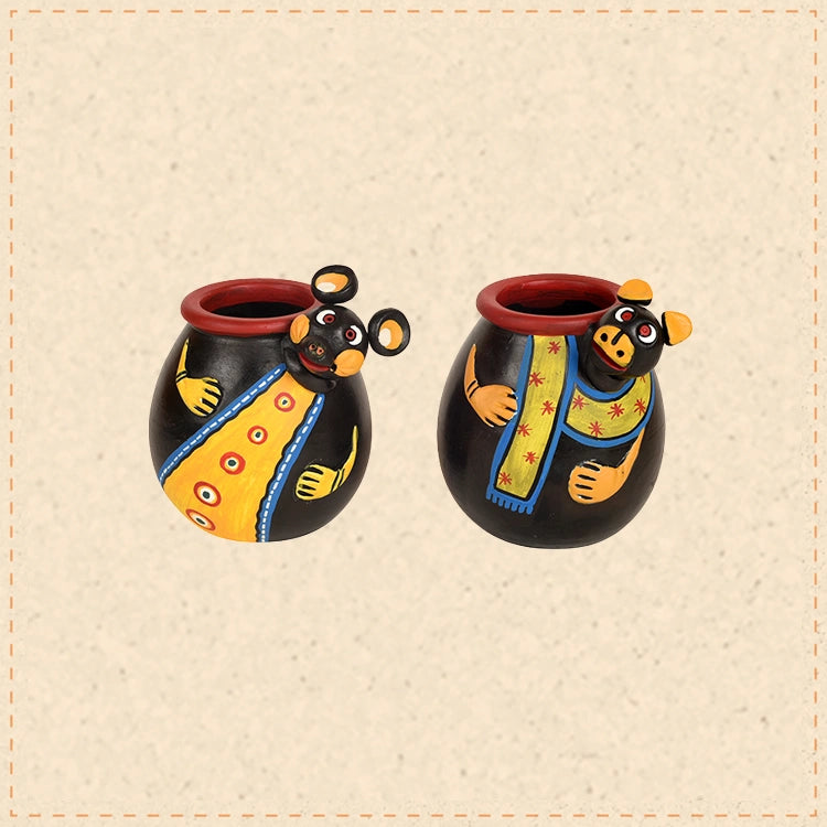 Animal Heads Multipurpose Pots (So2) in Black & Yellow (3x3x3.5/3x3x3.5")