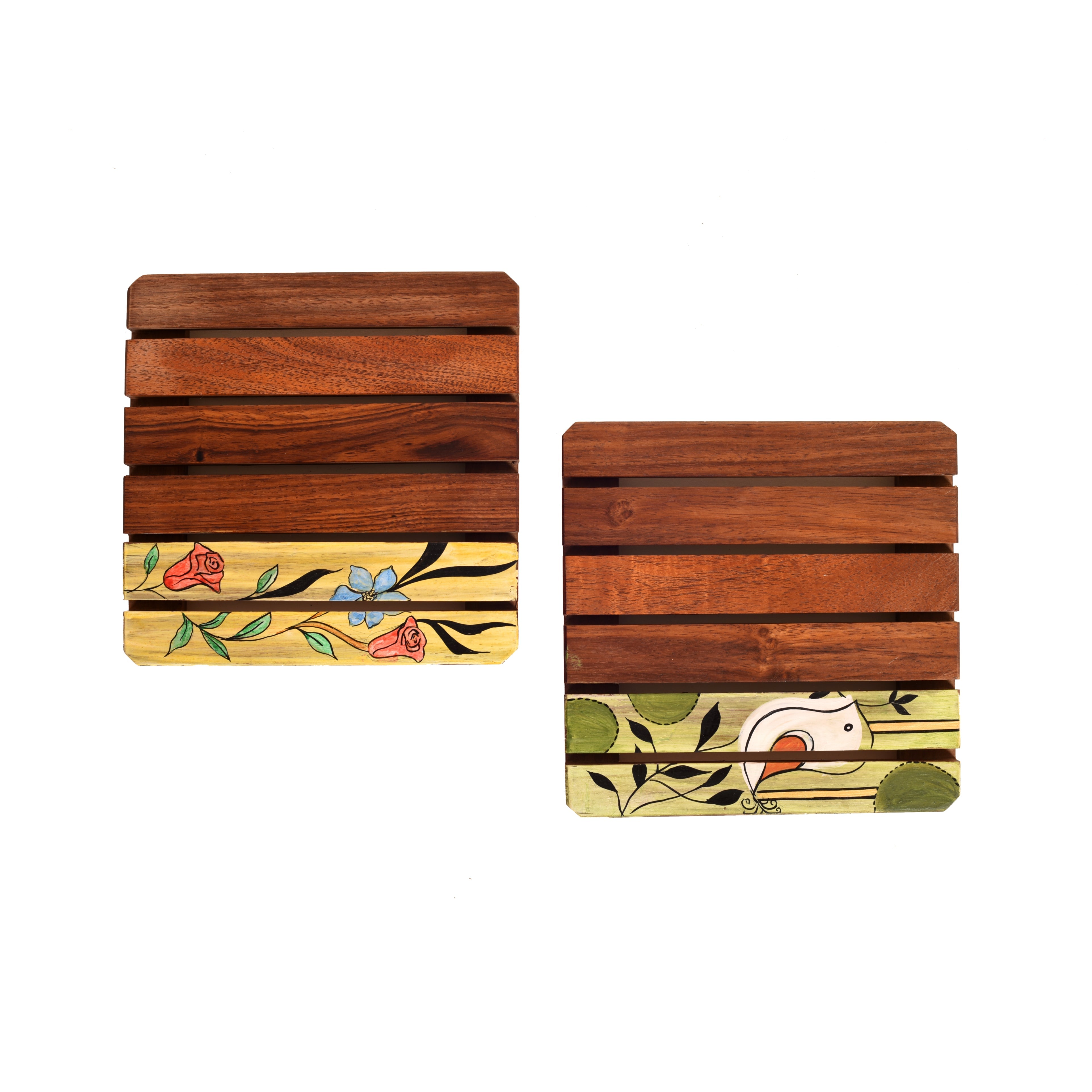 Nature Motif Wooden Slatted Coasters (Set of 2)