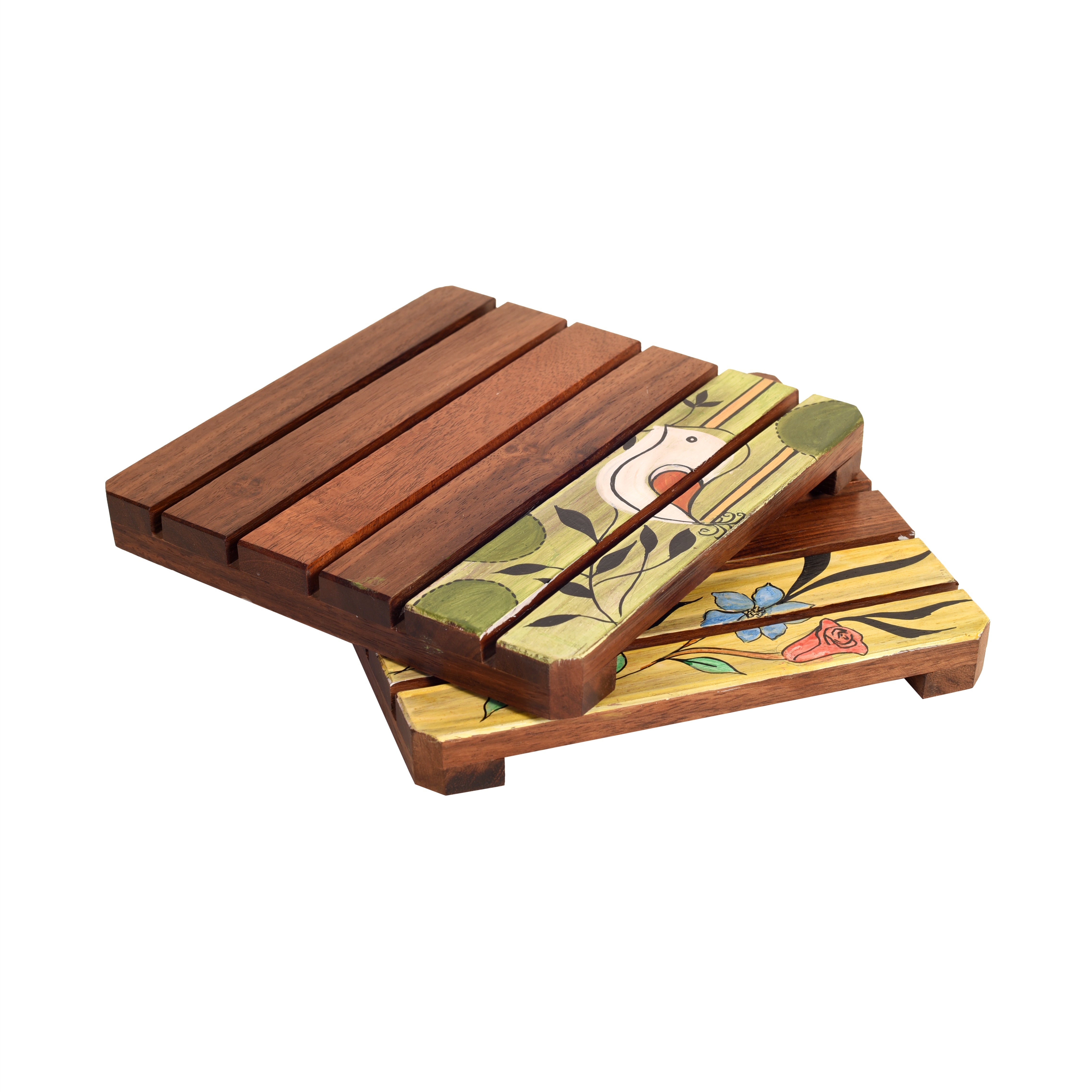 Nature Motif Wooden Slatted Coasters (Set of 2)