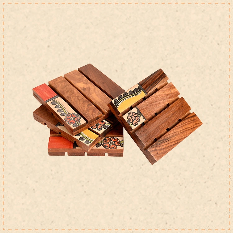 Coaster Wooden Handcrafted with Tribal Art (Set of 4) (4x4")