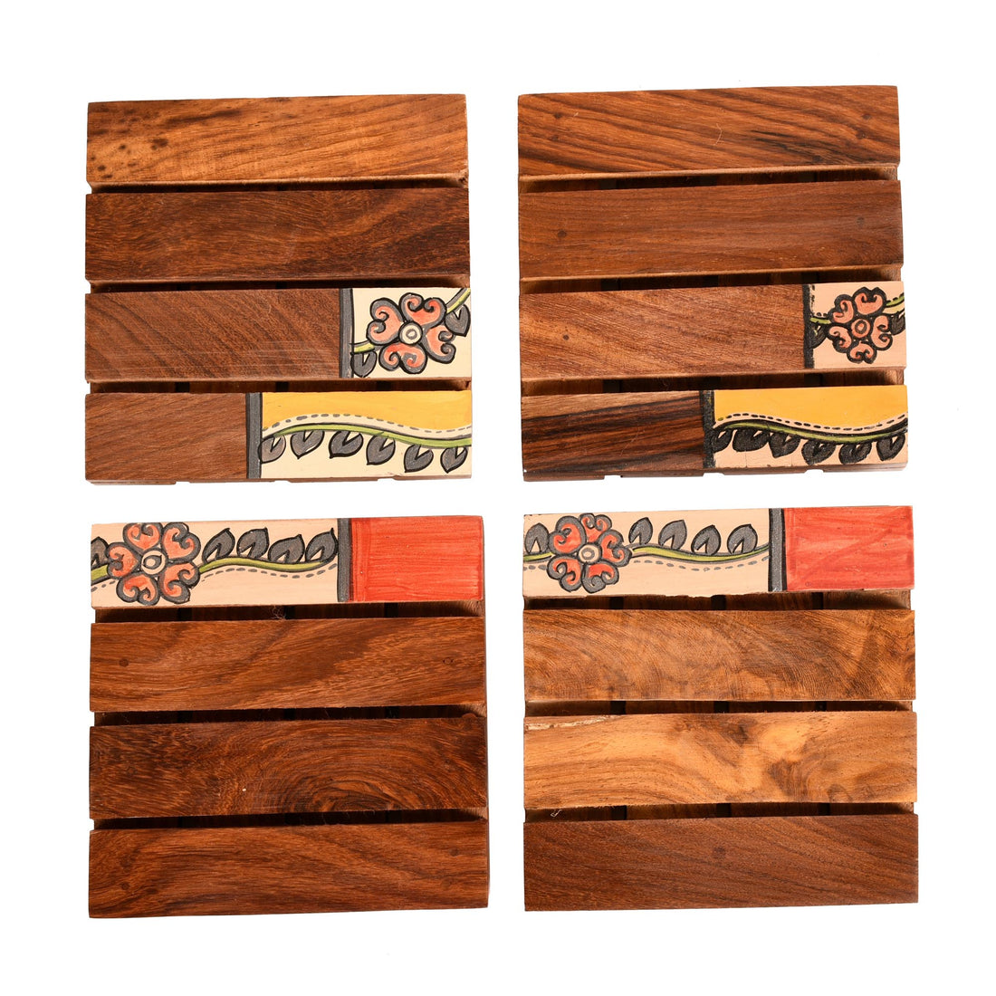 Coaster Wooden Handcrafted with Tribal Art (Set of 4) (4x4")