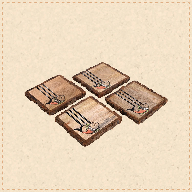 Coaster Mangowood Handcrafted with Madhubani Art (Set of 4) (4x4")