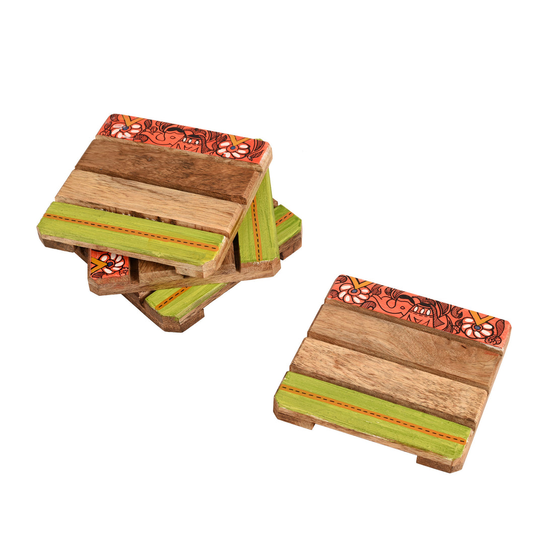 Coaster Sq Mangowood Handcrafted with Madhubani Art (Set of 4) (4x4")