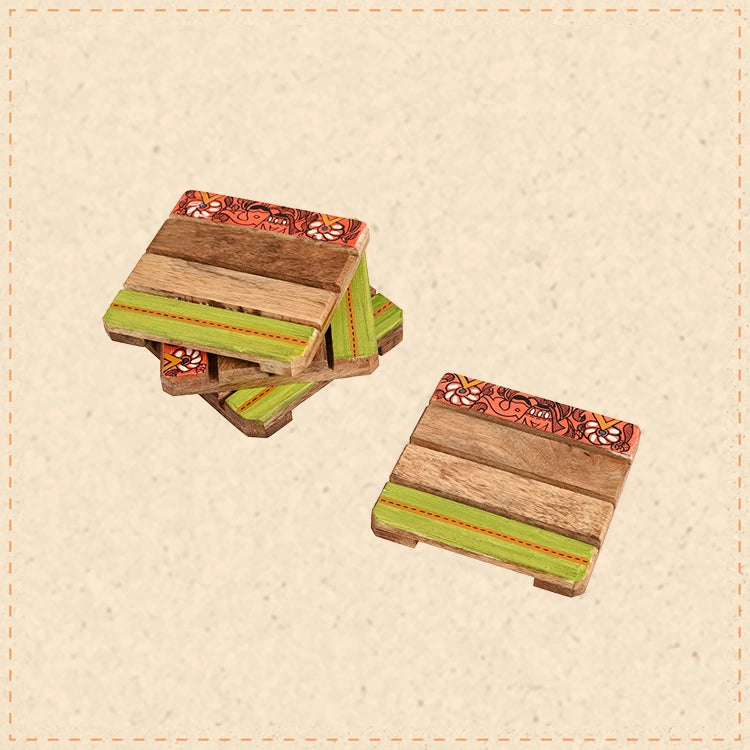 Coaster Sq Mangowood Handcrafted with Madhubani Art (Set of 4) (4x4")