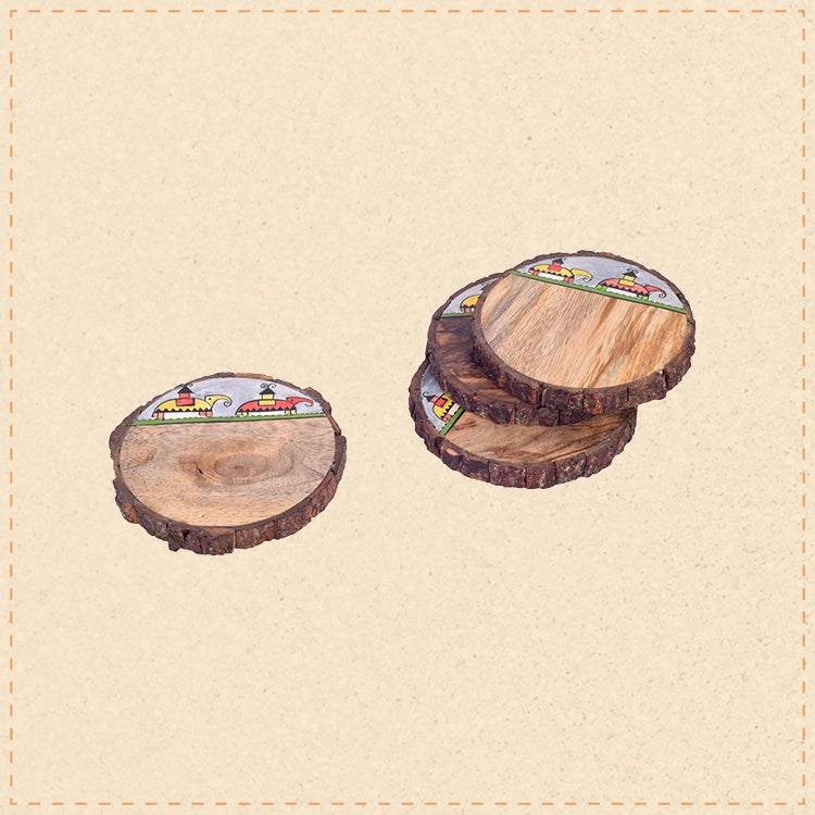 Elephant Parade Round Wooden Coaster S04 (4x4x1.5)