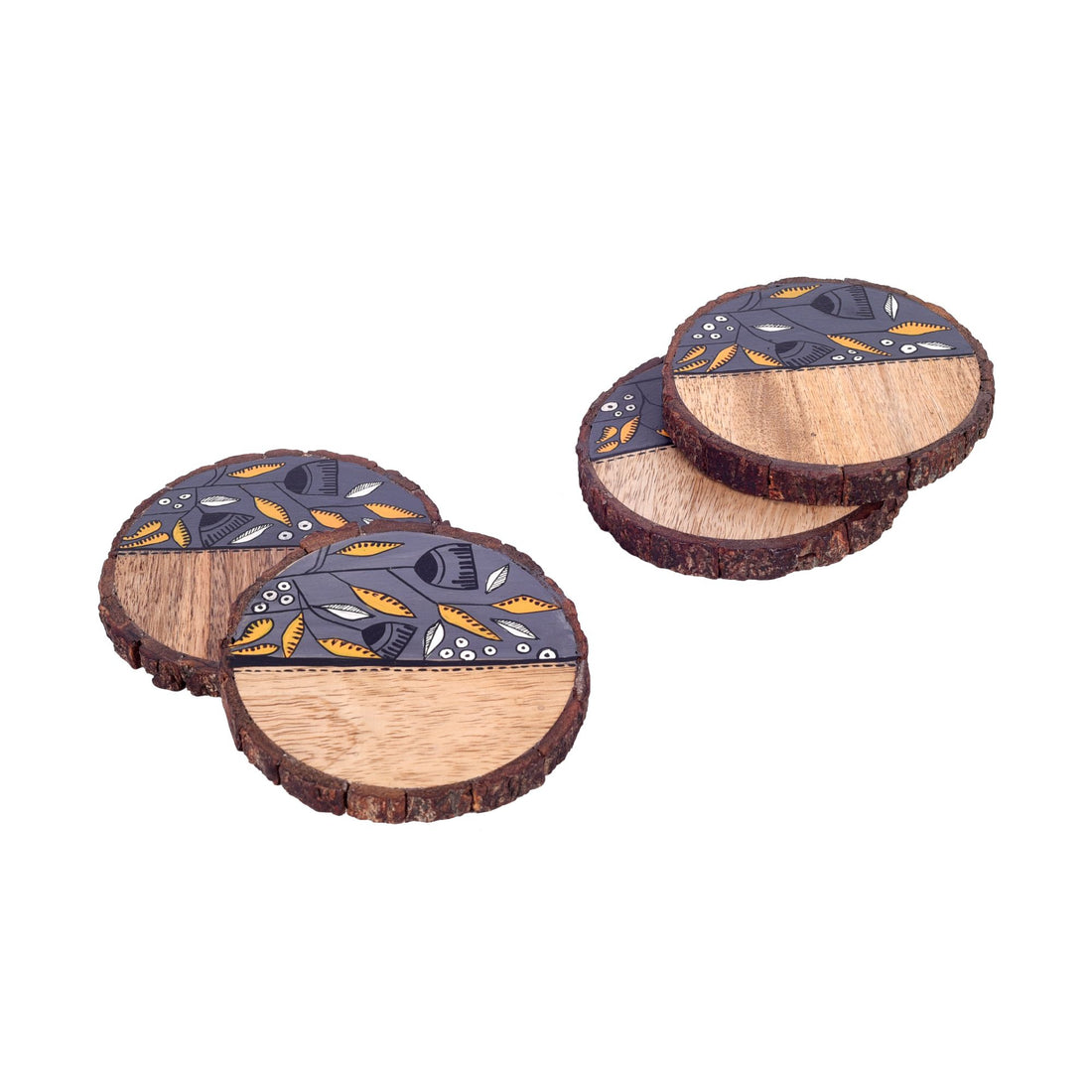 Madhubani Greys Hand Painted  Coaster S04 (4x4x0.5)