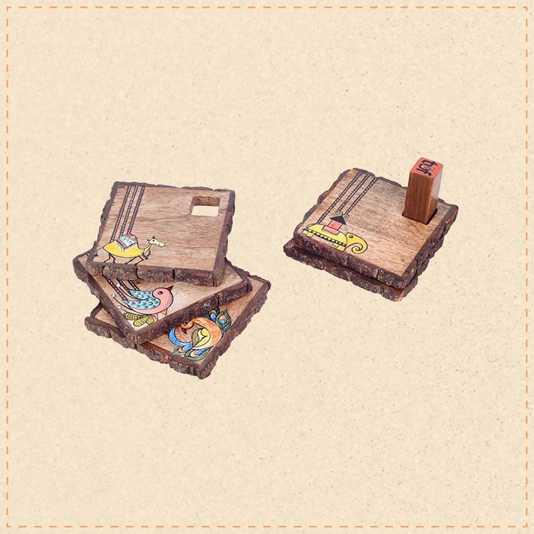 Elephant Parade Square Wooden Coaster S04 (4x4x3)