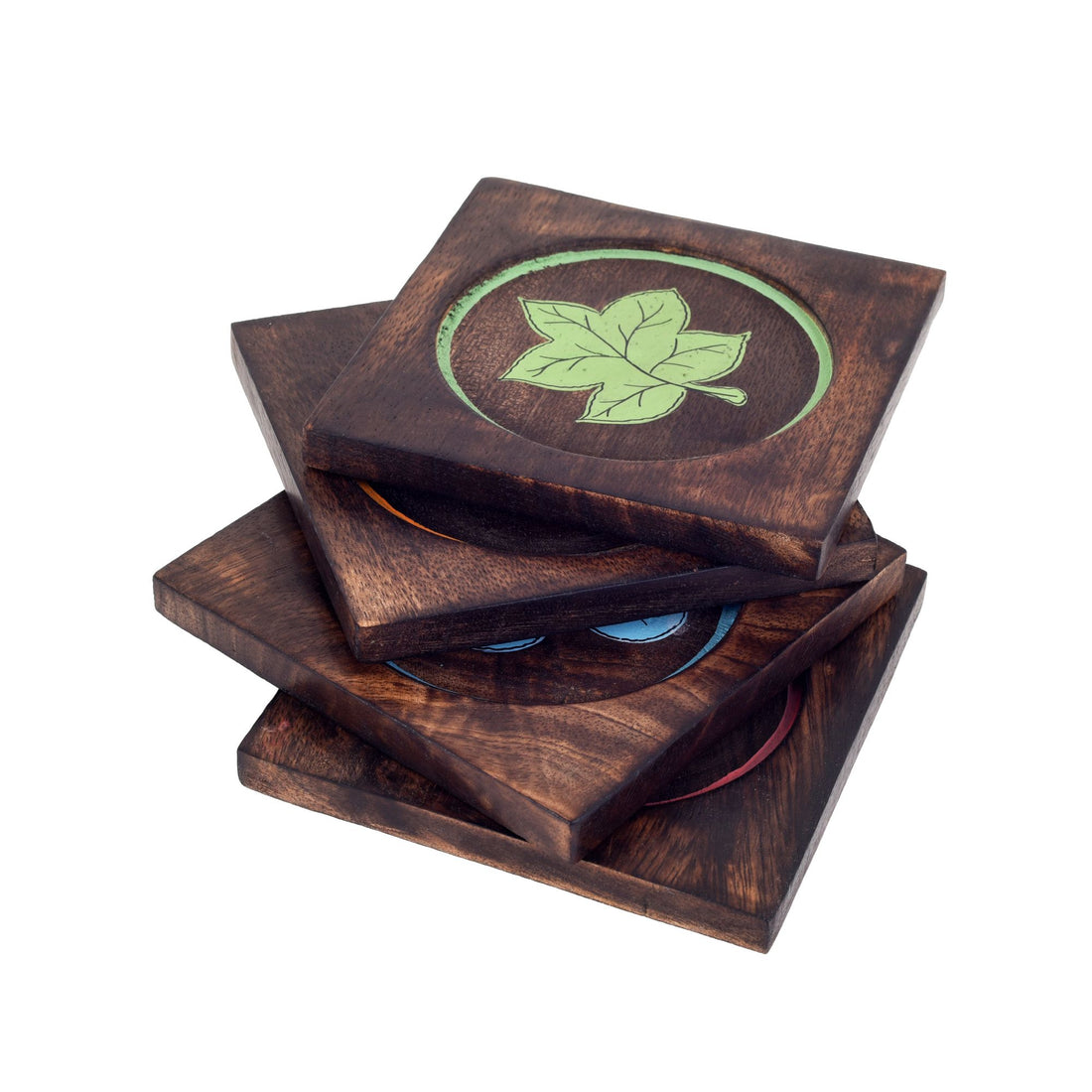 Multicolour leaf pattern coasters SET OF 4 (4.2x4.2x0.3)