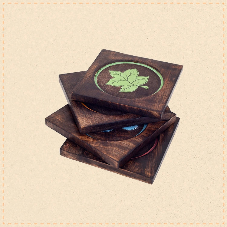 Multicolour leaf pattern coasters SET OF 4 (4.2x4.2x0.3)
