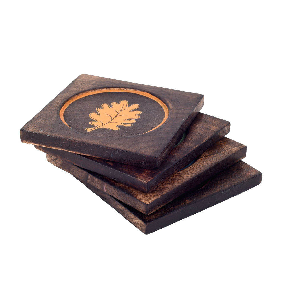 Multicolour leaf pattern coasters SET OF 4 (4.2x4.2x0.3)