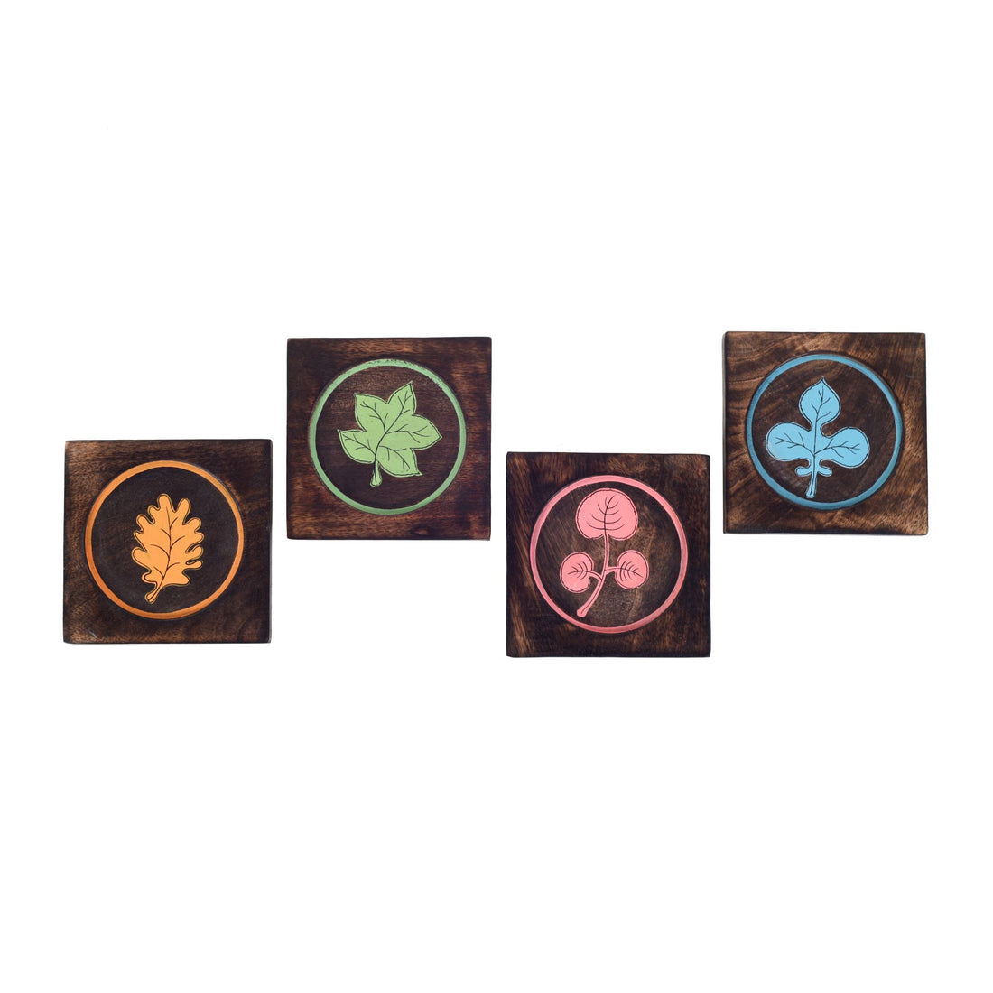 Multicolour leaf pattern coasters SET OF 4 (4.2x4.2x0.3)