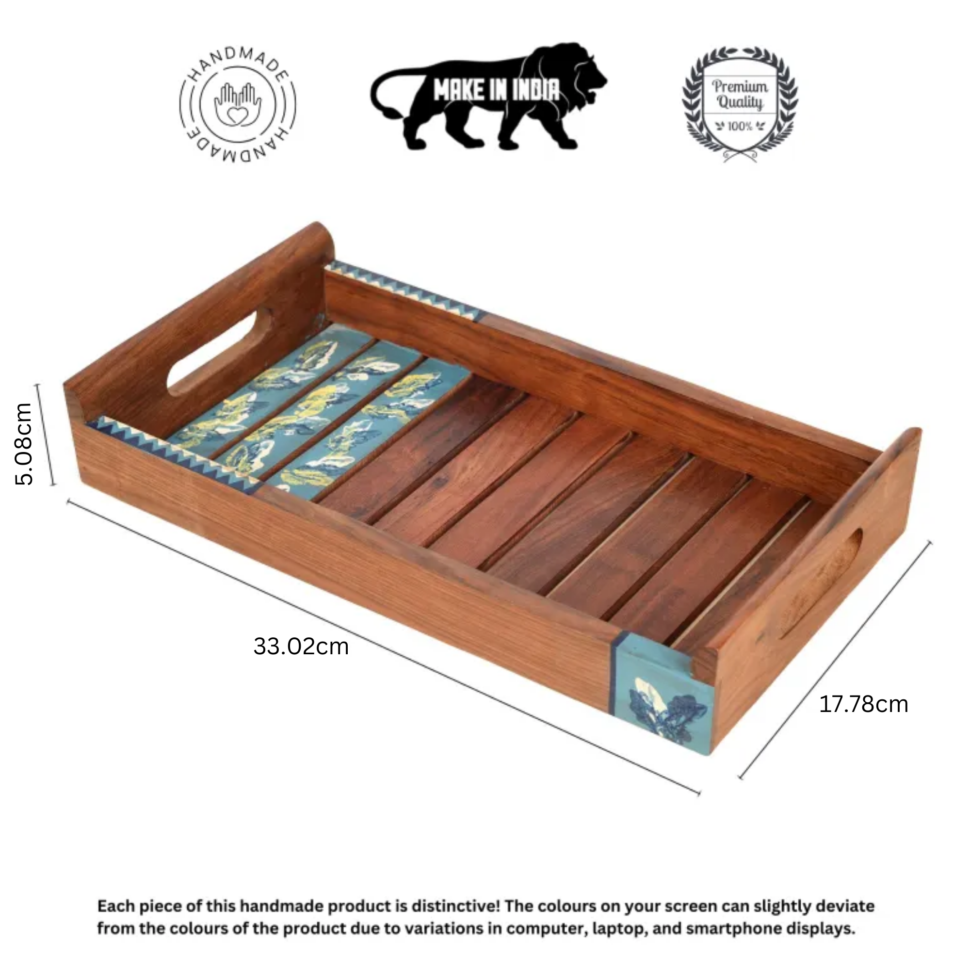 Tray Handpainted with Leaves Motifs Handcrafted in Sheesham Wood (137.2)