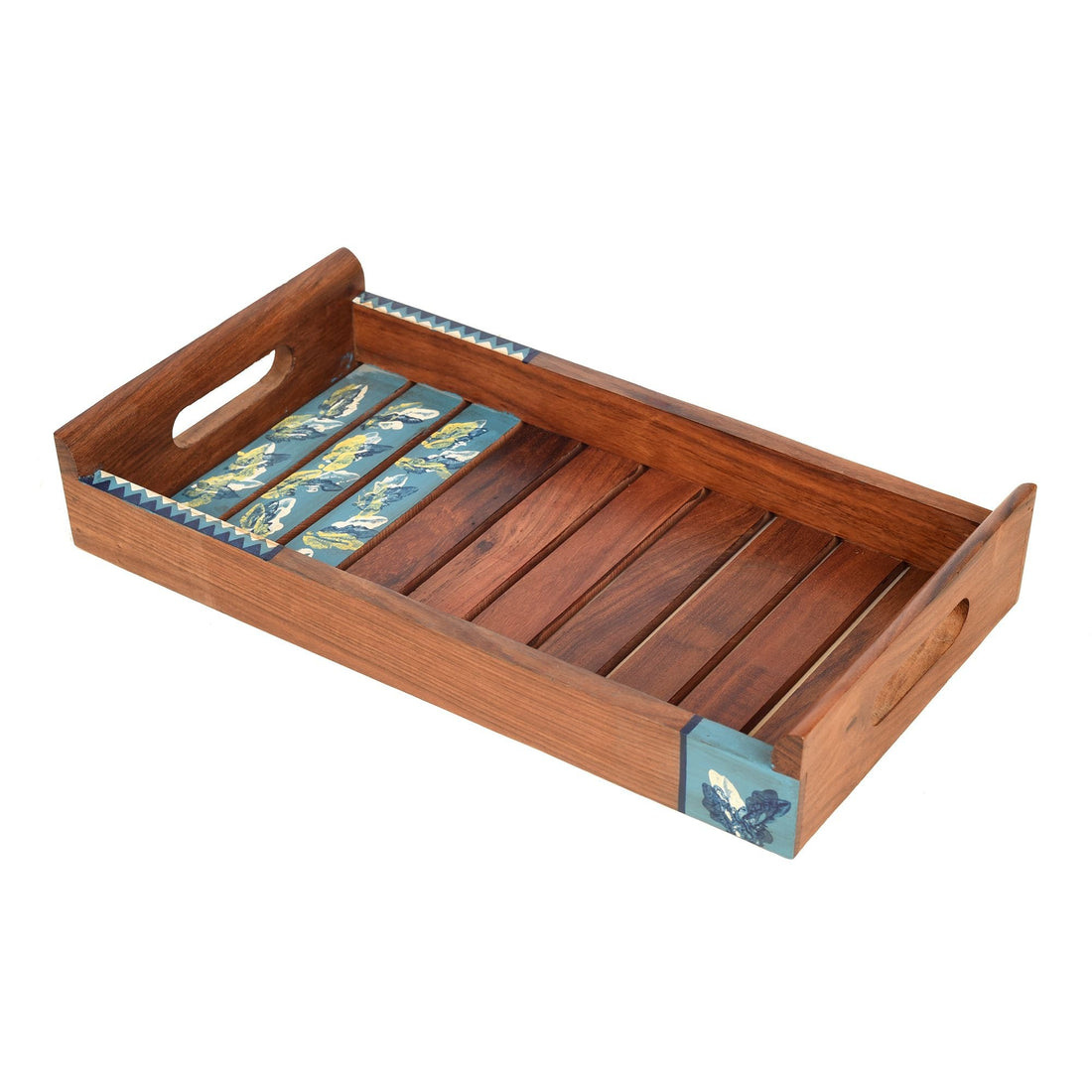 Tray Handpainted with Leaves Motifs Handcrafted in Sheesham Wood (137.2)