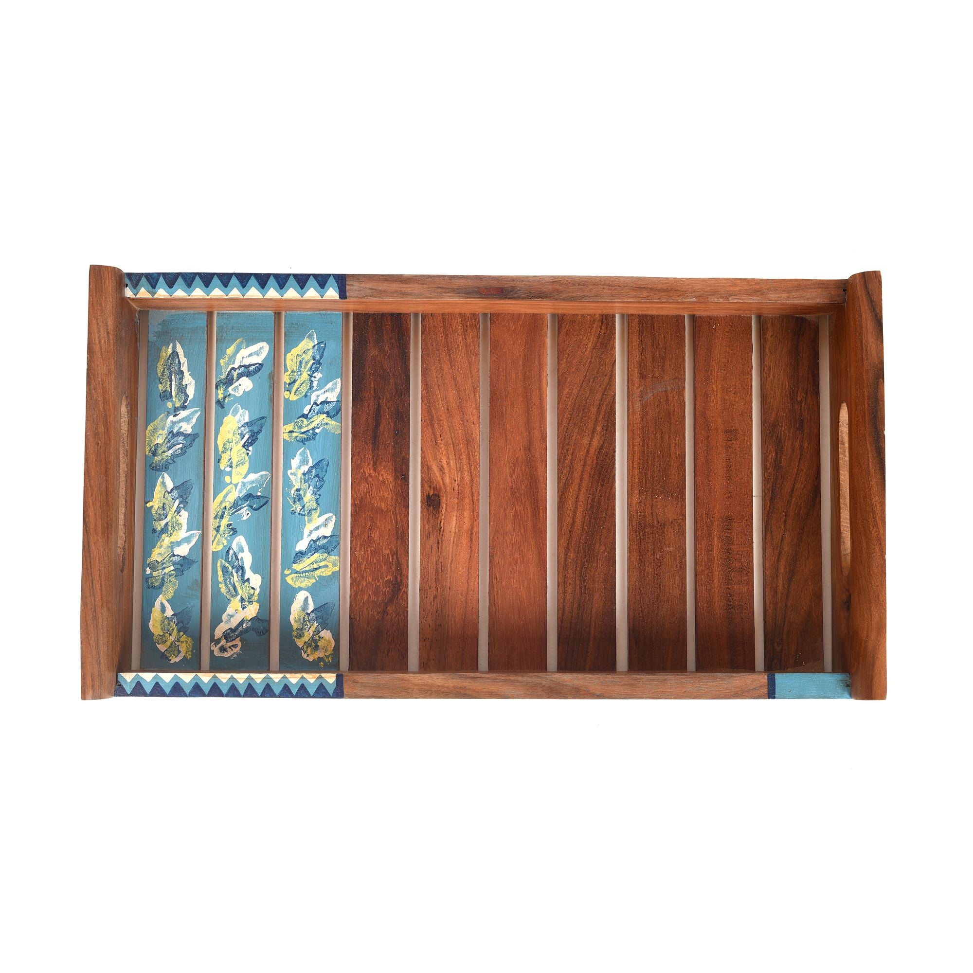 Tray Handpainted with Leaves Motifs Handcrafted in Sheesham Wood (137.2)