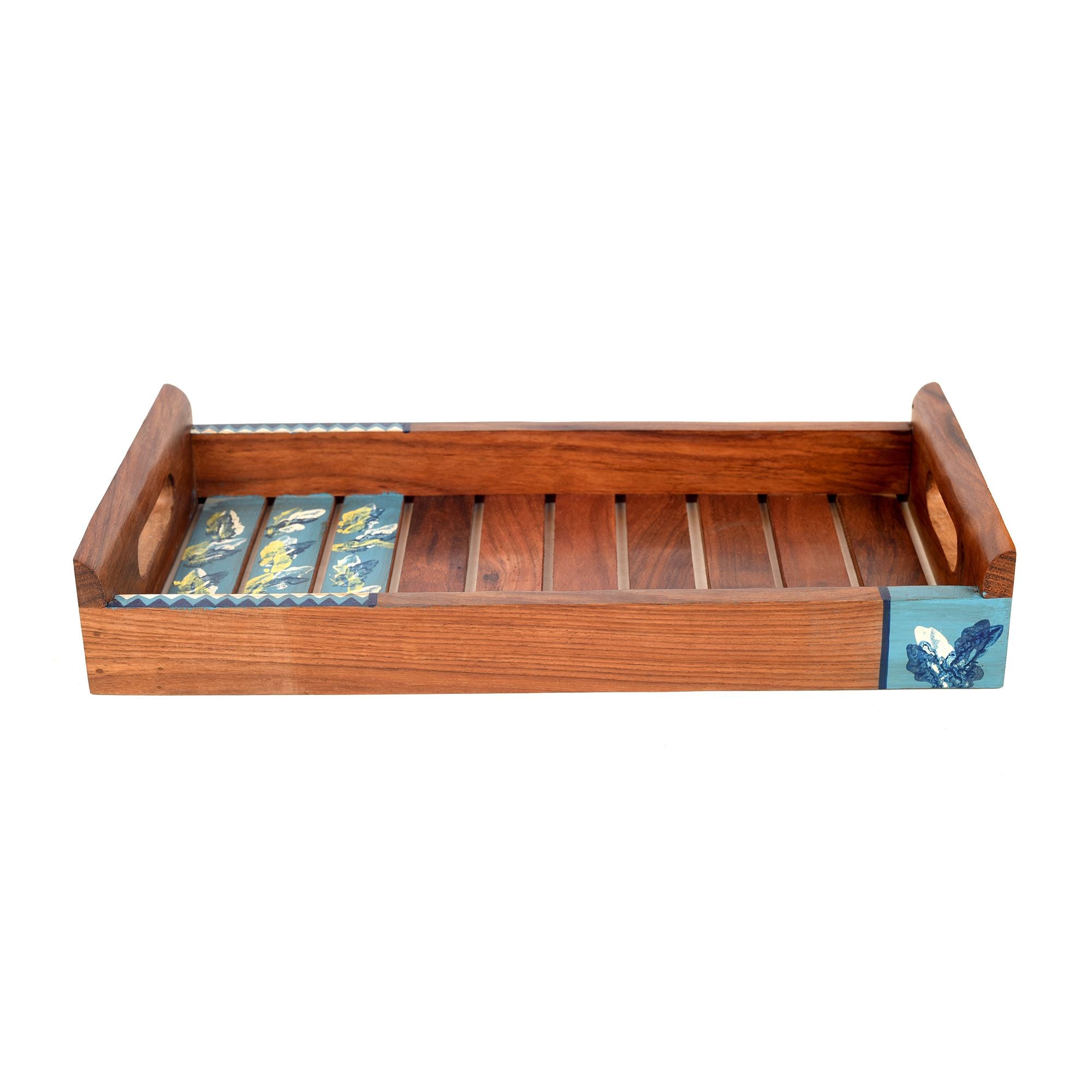 Tray Handpainted with Leaves Motifs Handcrafted in Sheesham Wood (137.2)