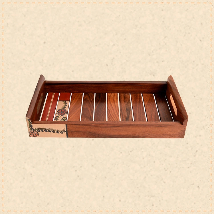 Tray Handpainted with Madhubani Art Handcrafted in Sheesham Wood (13x5.2")