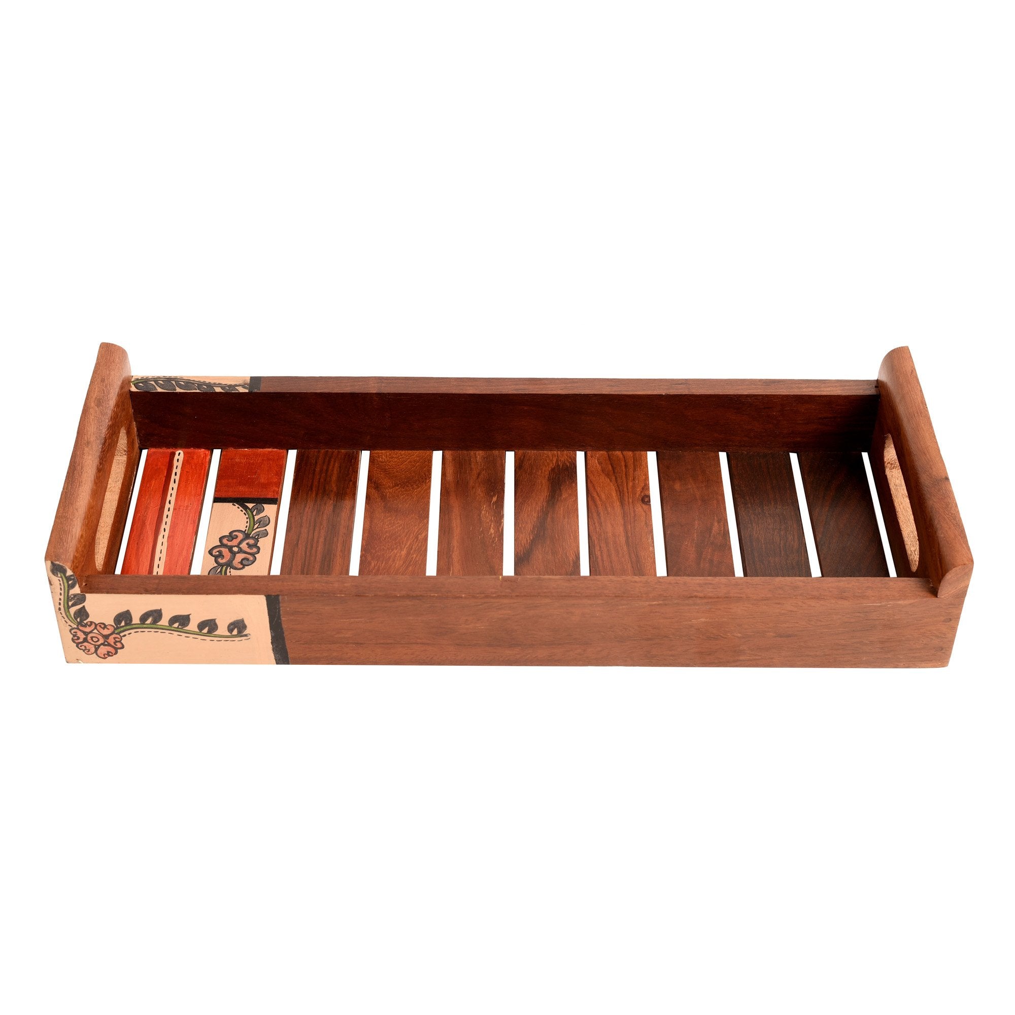 Tray Handpainted with Madhubani Art Handcrafted in Sheesham Wood (13x5.2")