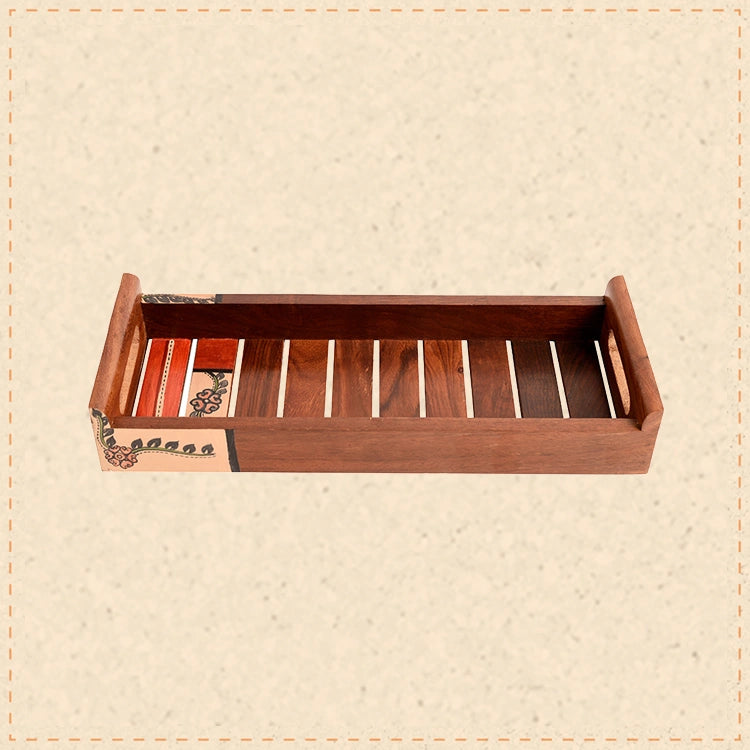Tray Handpainted with Madhubani Art Handcrafted in Sheesham Wood (13x5.2")