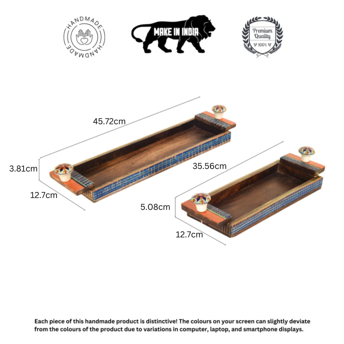 Handcrafted Wooden Serving Tray S02 (14x5x2/18x5x1.5)