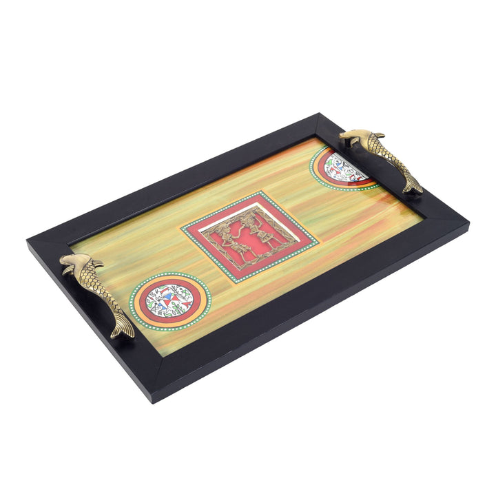 Hunter green dhokra serving tray small (14.5x9.5x2)