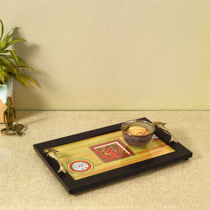 Hunter green dhokra serving tray small (14.5x9.5x2)