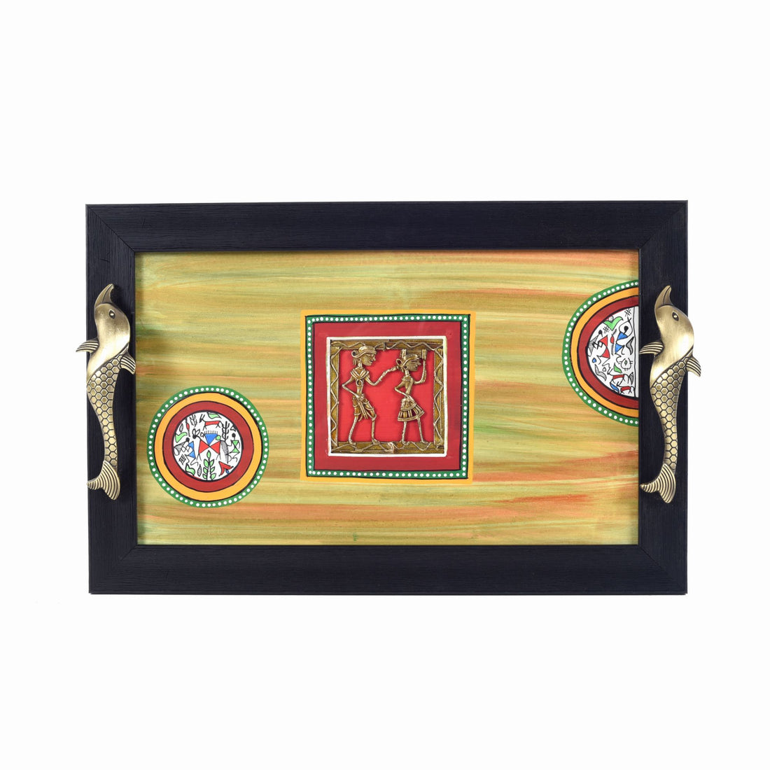 Hunter green dhokra serving tray small (14.5x9.5x2)