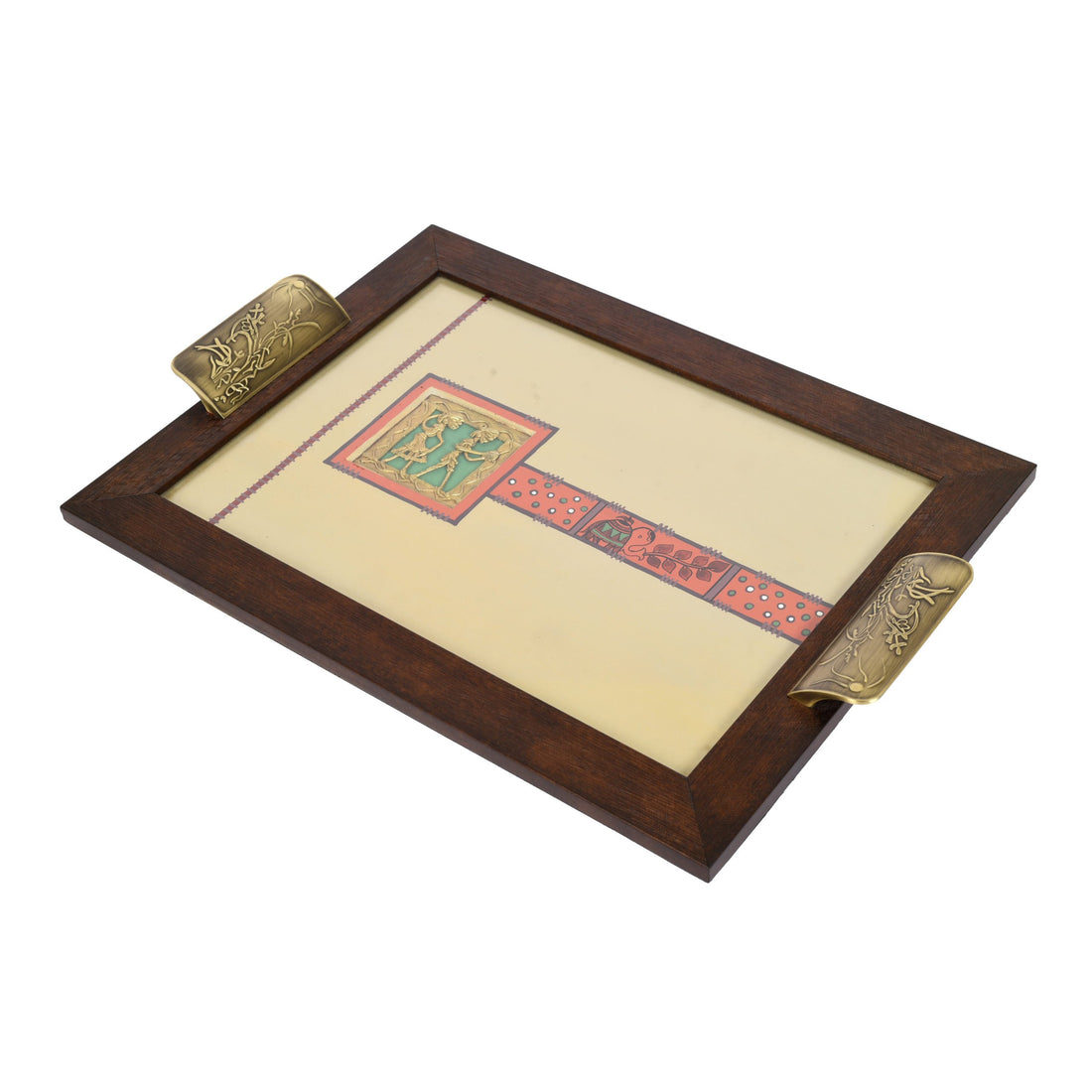 Wooden Rectangle Serving Tray with Brass Handles (17x12x1.4)