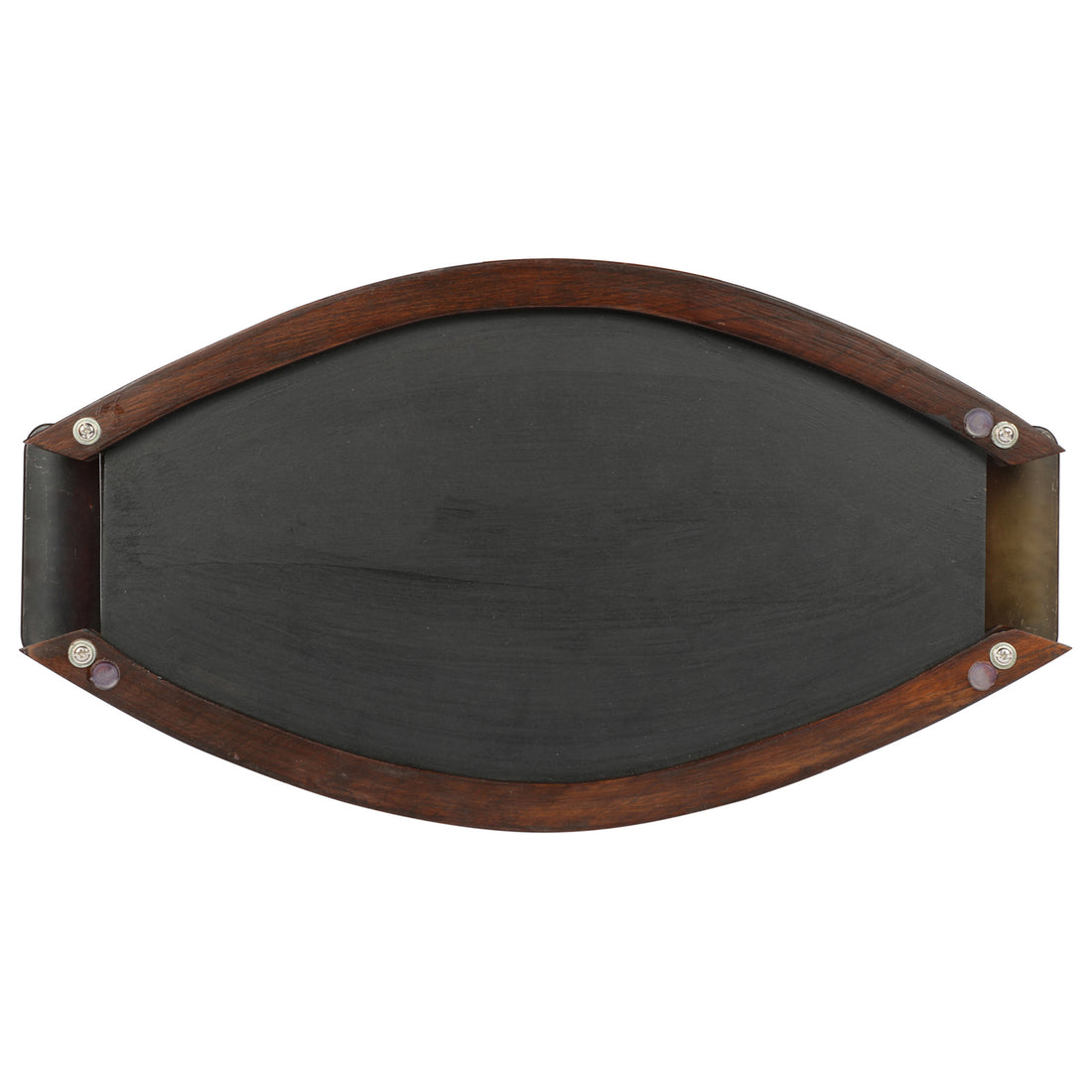 Oval Tray handcrafted & Framed with Metal Handles, Orange (18x9.5)