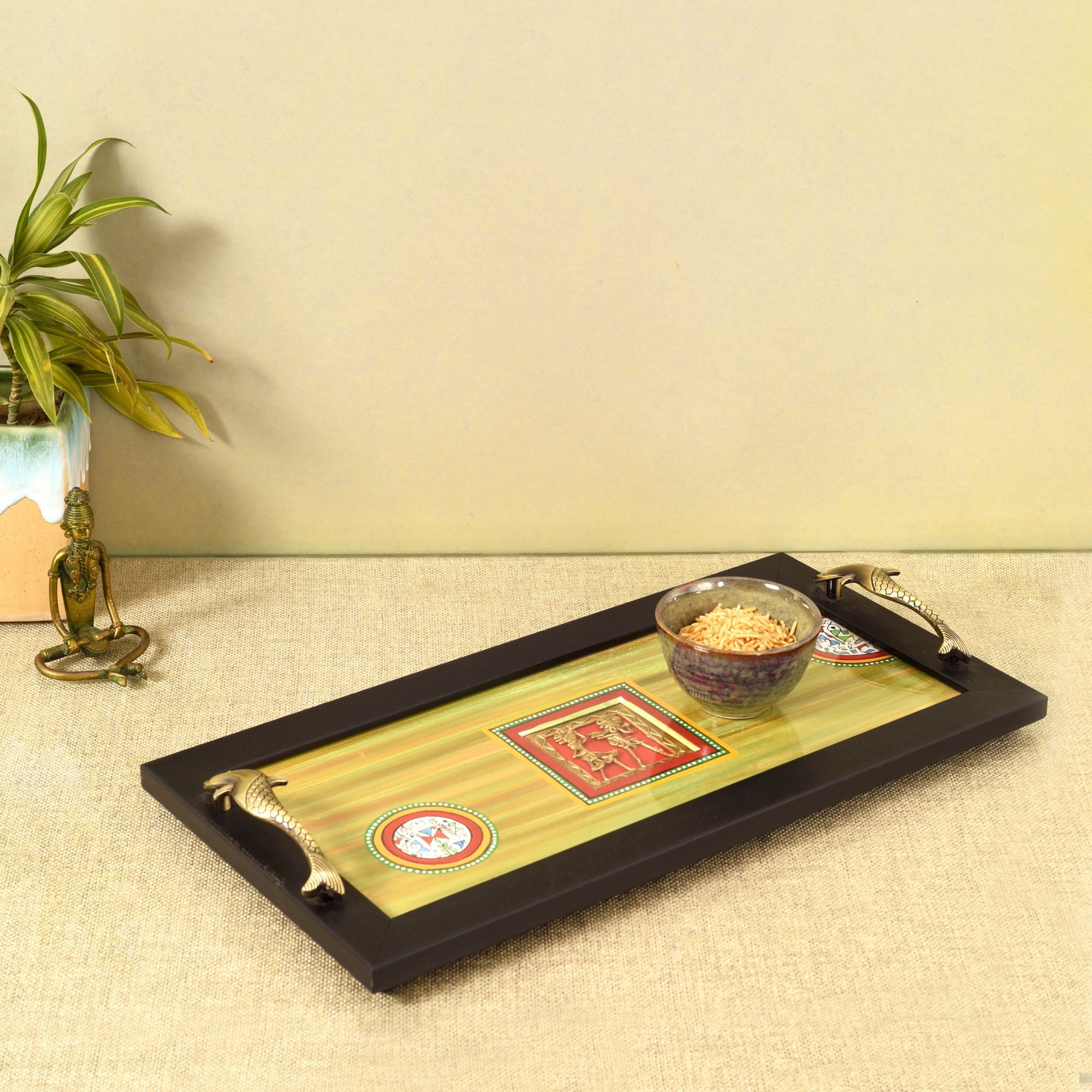 Hunter green dhokra serving tray large (18x9x2)