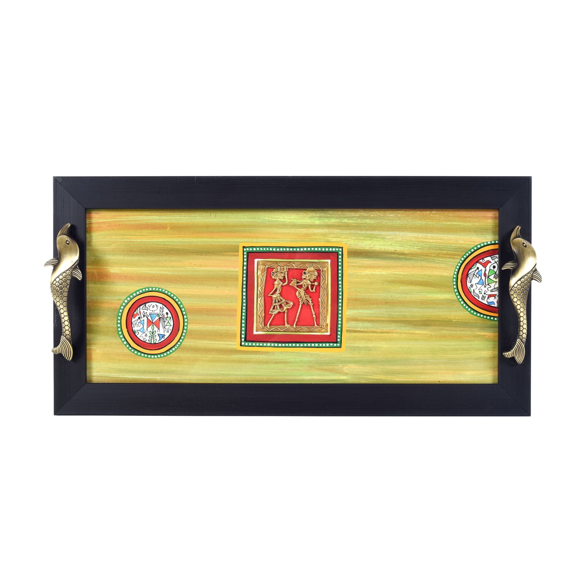 Hunter green dhokra serving tray large (18x9x2)