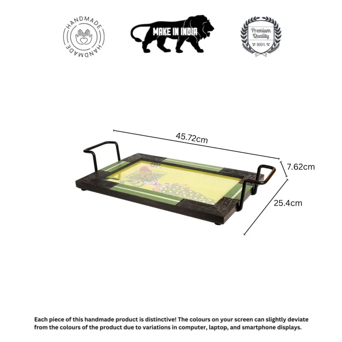 Serving Tray Madhubani Art with Easy Handle (18x10x3)