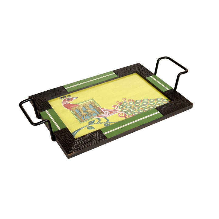 Serving Tray Madhubani Art with Easy Handle (18x10x3)