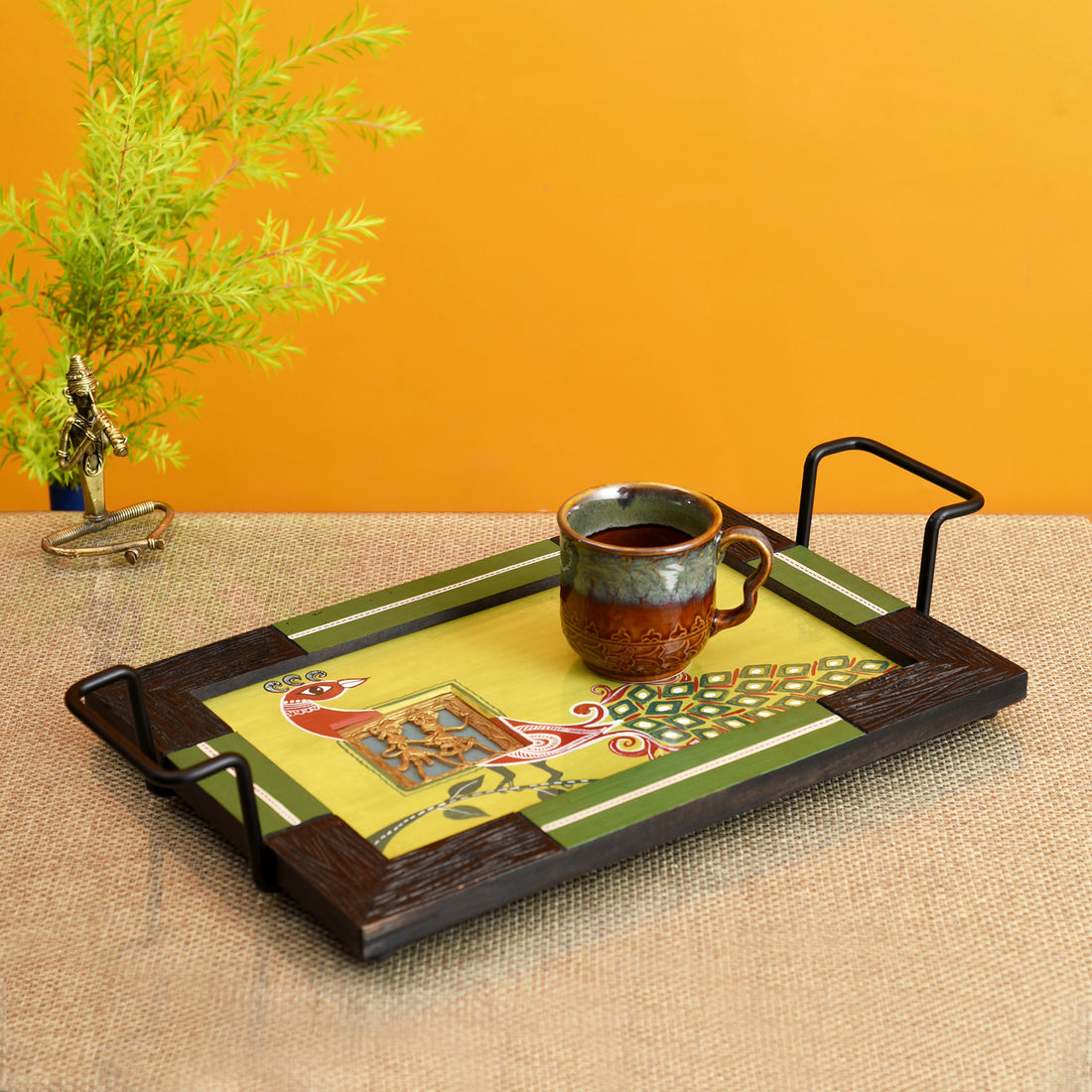 Serving Tray Madhubani Art with Easy Handle (18x10x3)