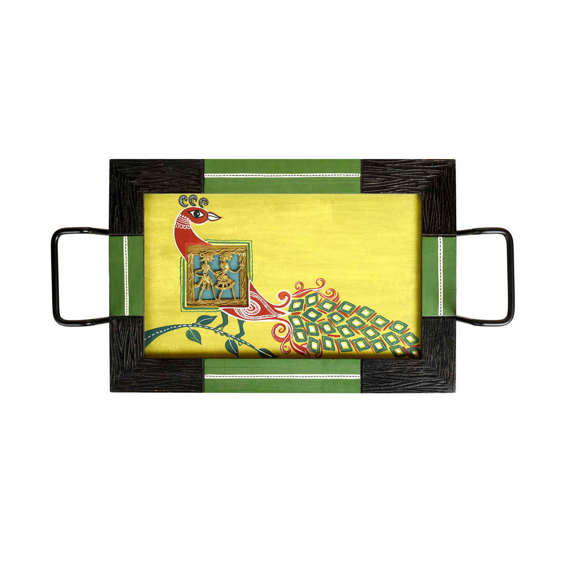 Serving Tray Madhubani Art with Easy Handle (18x10x3)