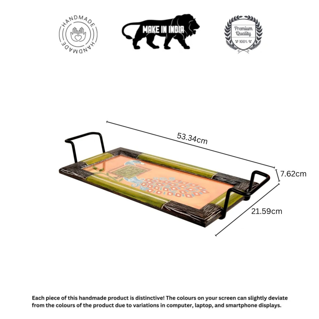 Serving Tray Madhubani Art with Easy Handle (21x8.5x3)