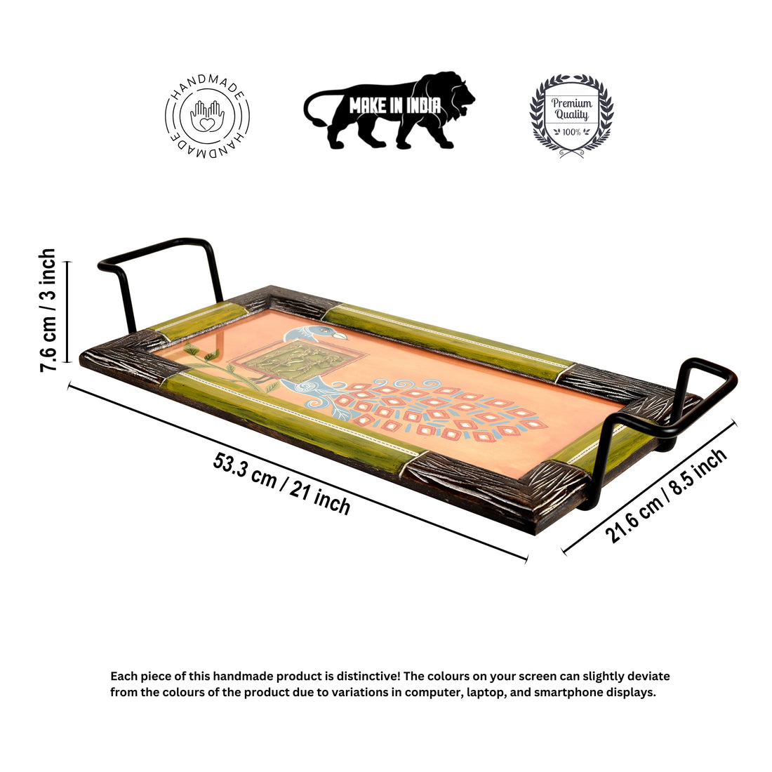 Serving Tray Madhubani Art with Easy Handle (21x8.5x3)